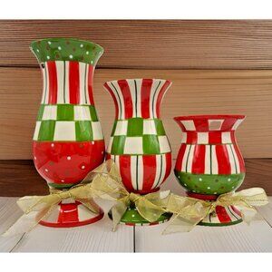Temptations 3 pc Set Reversible Taper Candle Holders Or Vases Christmas Decor